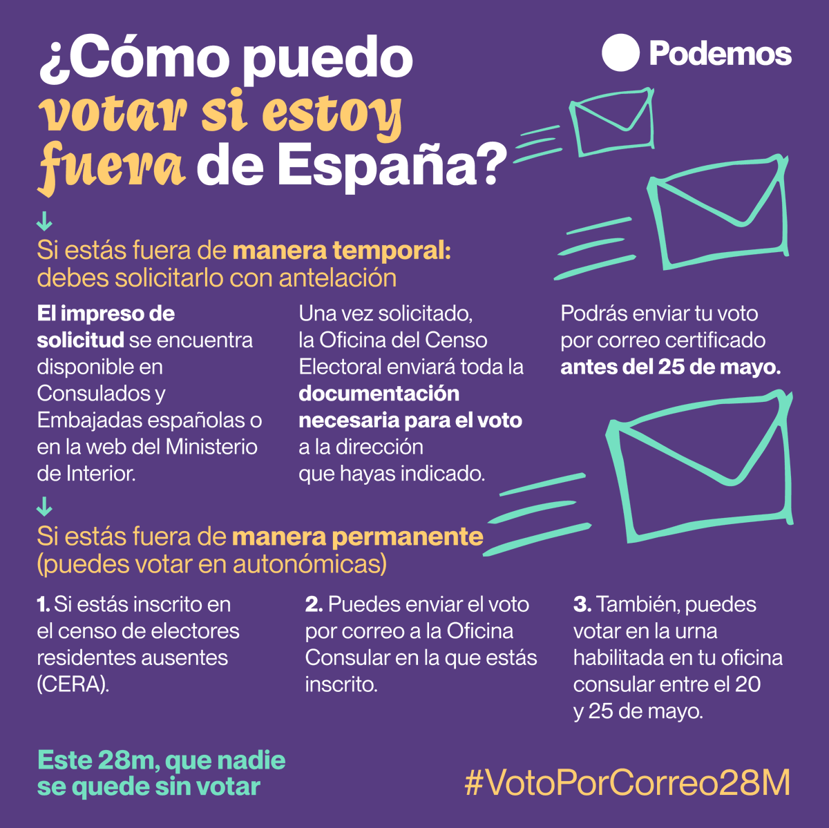 📢 ¡Solo quedan 10 días para poder solicitar el #VotoPorCorreo28M!  Tienes hasta el 18 de mayo para hacerlo.
➡️ Tu participación es muy importante, y tu voto valiente puede ser decisivo para transformar tu municipio y tu comunidad.

📩 Solicítalo aquí 👇
correos.es/es/es/particul…