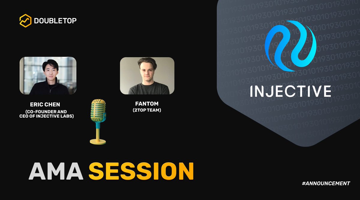 doubletop_io's tweet photo. We've already mentioned the @Injective_ ecosystem, which has been gaining momentum since the new year in terms of attracting devs and users. Good news 👇

Meet the special AMA session with the co-founder and CEO of Injective Labs Eric

⏲️ 11 May at 13:00 UTC;
🧭 Place - our telegram channel: https://t.co/3etCcjcwlM

💎 The Injective team has prepared a gleam, so you can get cash rewards for simple actions - https://t.co/V1VKNhML0b

❓ You can ask Eric your question here https://t.co/Fm1VDOi9OD
❗️ The top 5 questions will receive $50 each.
Don't miss this great opportunity to learn more about the lightning-fast interoperable L1 blockchain optimized for Web3 finance applications.