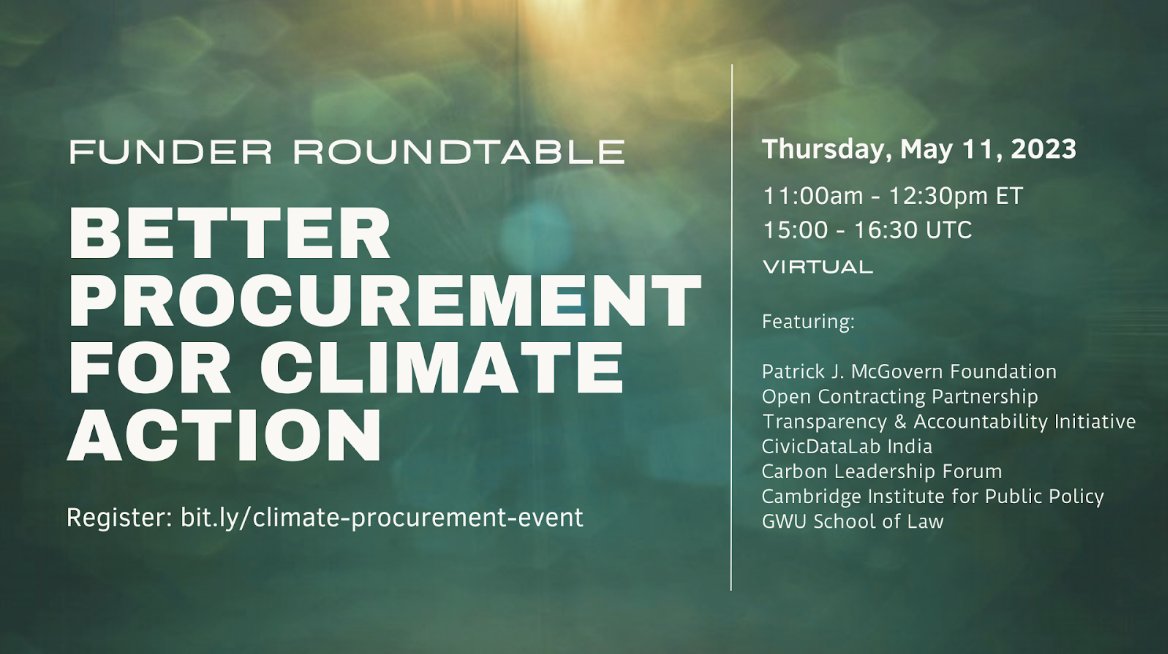 StateUp (@stateuphq) on Twitter photo Government contracting can be a powerful lever for climate mitigation, adaptation, & resilience. 🌳🔋🏗️
StateUp CEO <a href="/TanyaFiler/">Tanya Filer</a> joins other global experts to discuss how best to engage it.
Funders & philanthropies are warmly invited to the roundtable: bit.ly/climate-procur… Government contracting can be a powerful lever for climate mitigation, adaptation, & resilience. 🌳🔋🏗️
StateUp CEO <a href="/TanyaFiler/">Tanya Filer</a> joins other global experts to discuss how best to engage it.
Funders & philanthropies are warmly invited to the roundtable: bit.ly/climate-procur…