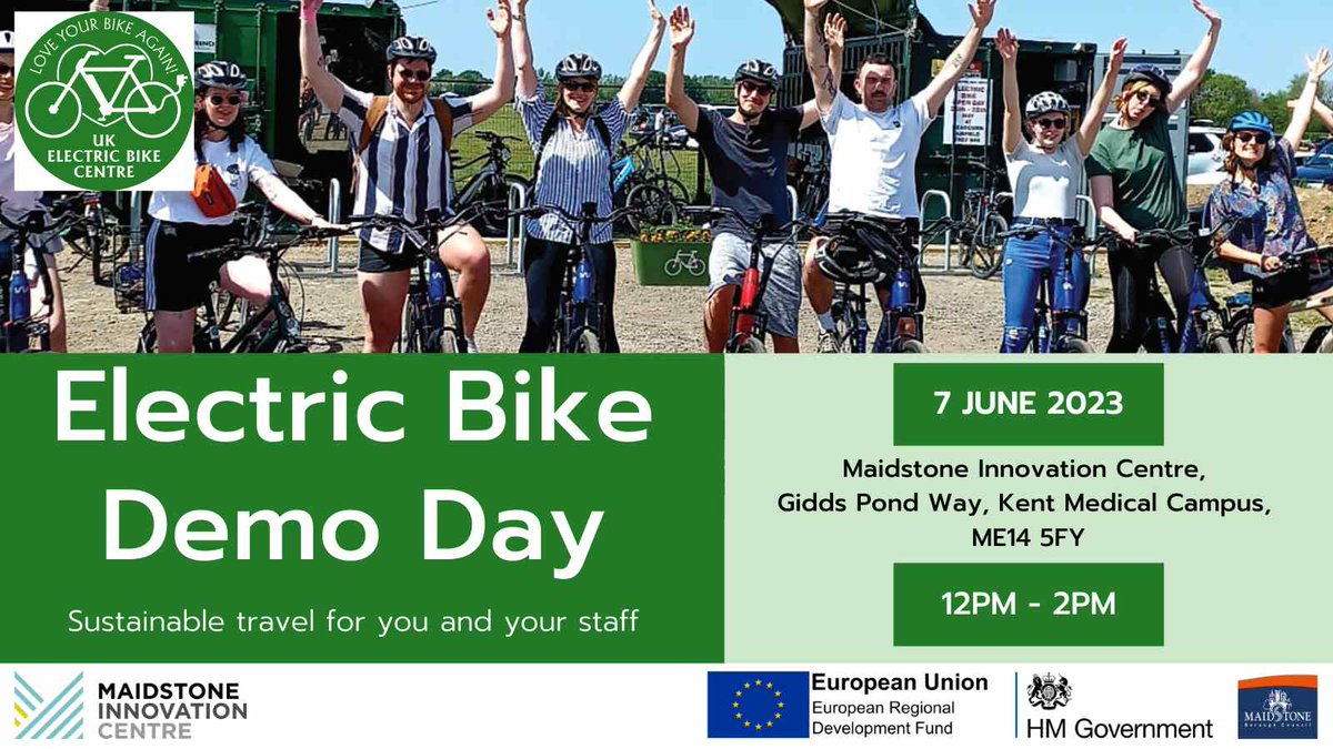 Join us for our Electric Bike Day at Maidstone Innovation Centre in partnership with UK Electric Bike Centre  🚲

7th June 2023 
Maidstone Innovation Centre,
12pm - 2pm

#electricbike #sustainabletravel  #maidstone #kent #summer #summertravel #communting #alternativetravel