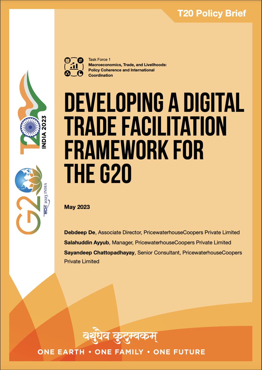 T20org's tweet photo. Developing a #DigitalTrade Facilitation Framework for the #G20

@debdeepde, Salahuddin Ayyub, Sayandeep Chattopadhayay propose a strategic #trade facilitation framework to help medium & small exporters engage more meaningfully in trade by becoming more competitive in international markets. 

Read here: https://t.co/EQgeVaRSW8

@g20org #G20India