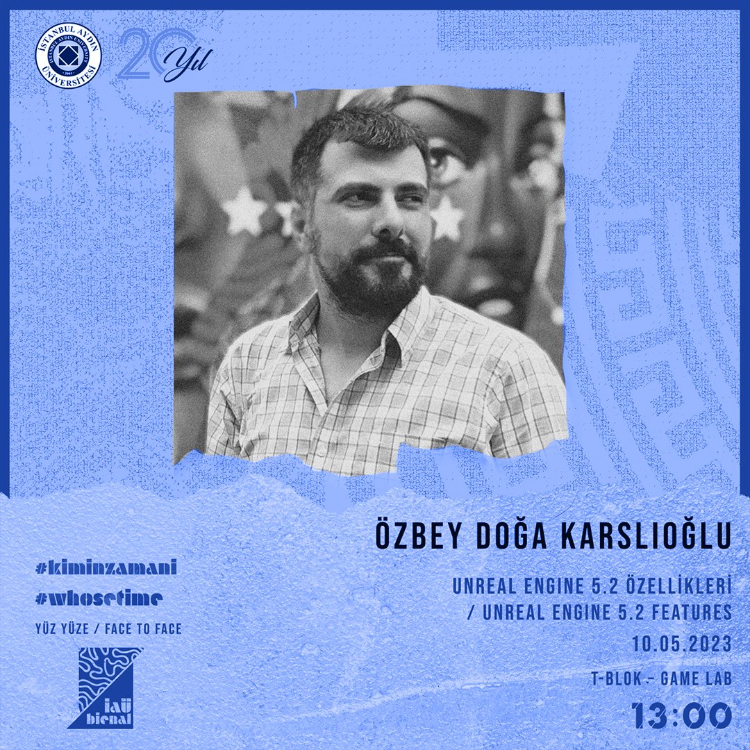 NavrasAkademi's tweet photo. 10.05.2023'te İstanbul Aydın Üniversitesi bienaline davet edildik.
.
Unreal Engine 5.2 ve yenilikleri konuşacağız.
.
Oyun programlama, CGI film animasyonu, simülasyon ve mimari projelendirme konuları ele alınacak.
.
Görüşmek üzere İstanbul Aydın Üniversitesi 😃
.
@IAUKampus https://t.co/4bW2veRFdC