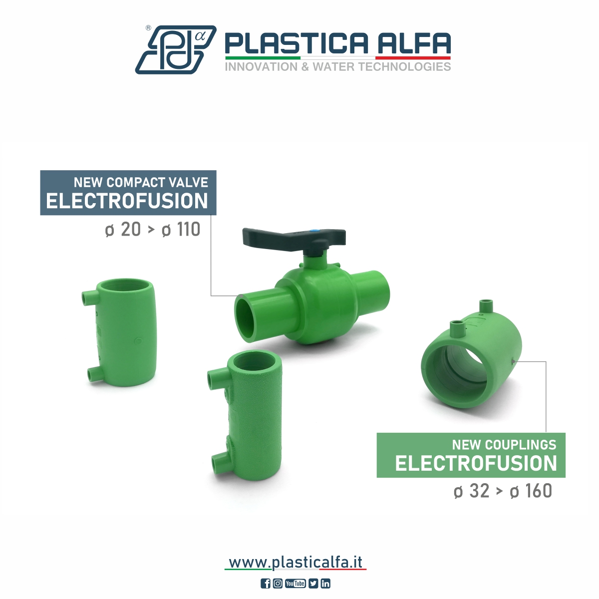 PlasticaAlfa's tweet photo. We are pleased to present new articles suitable for #electrofusion welding: New compact ball valves and new electric couplings.
Extremely versatile, they combine the reliability of our #ALFAIDROPPRSYSTEM with the continuos innovation we invest in the #VALVEVOLUTION series https://t.co/yoXr3BYgq6