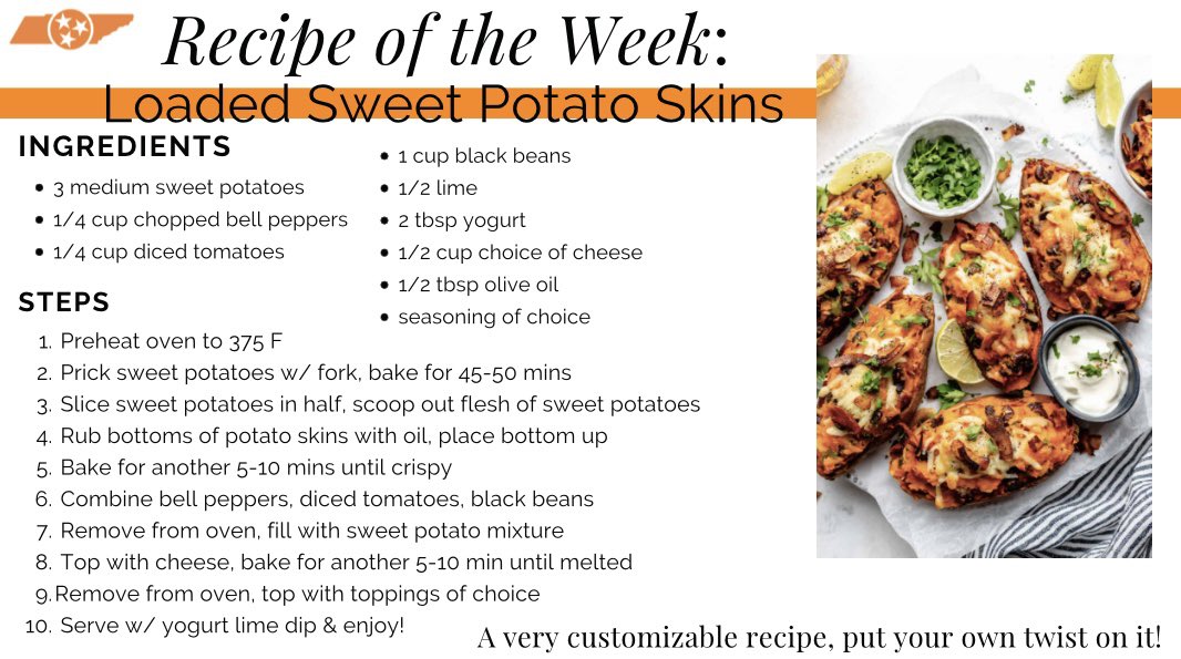 ROTW: Loaded Sweet Potato Skins 

#VolNutrition #RockyTopFuel #GoVols #ROTW