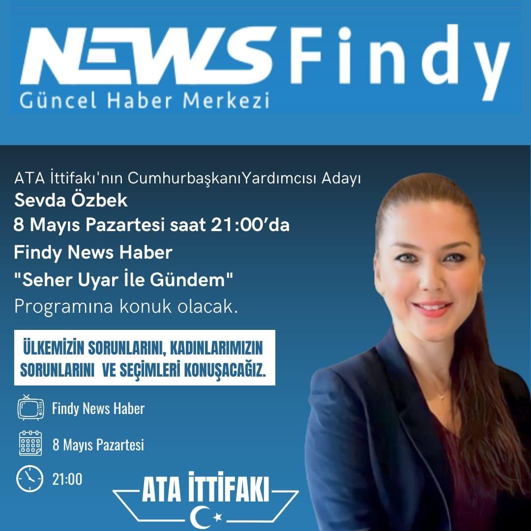SevdaOzbk's tweet photo. Bugün saat 21:00 de News Findy Haber "Seher UYAR ile Gündem" programının konuğuyum. 

Ülkemizin sorunlarını, Kadınlarımızın sorunlarını ve seçim hakkında konuşacağız.

#SevdaÖzbek ⁦#ATAİttifakı @FindyNews⁩ ⁦@SevdaOzbk⁩ https://t.co/juAuu4RauC