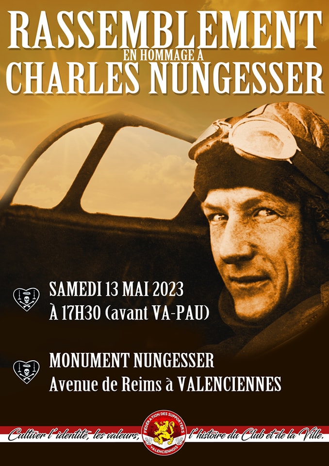 FederationVA's tweet photo. Le 8 mai 1927, Charles Nungesser disparaissait dans sa traversée de l’Atlantique.

Nous vous invitons à rendre hommage à cette figure Valenciennoise sur la stèle érigée en sa mémoire le samedi 13 mai à 17h30 avant la réception du @PauFootballClub.

🛩️ https://t.co/xYrQUiCp5J