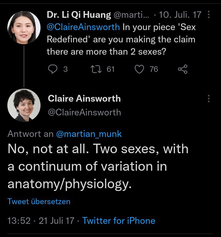 missdelein2's tweet photo. Annika Brockschmidt führt den Beitrag von Ainsworth als Beleg dafür an, dass Vielgeschlechtlichkeit dem Forschungsstand der Biologie entsprechen würde, obwohl Claire Ainsworth das nicht einmal selbst behauptet hatte. Es zeigt, wie leicht Brockschmidt zu manipulieren ist.
1/2 https://t.co/dR9dKplSw3