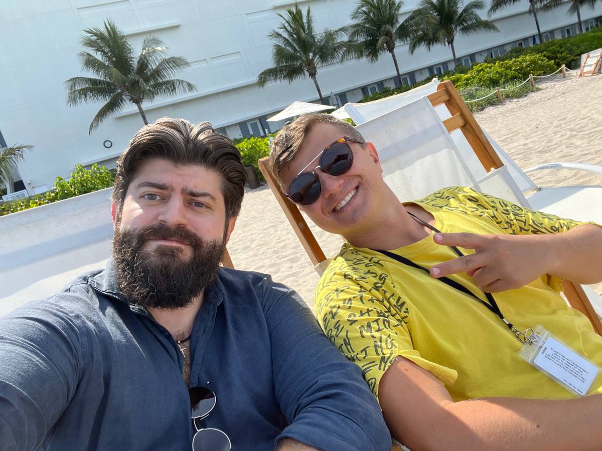 DShyshov's tweet photo. Met @gnat7 from @doubletop_io in Miami and the vibe is 🔥🏖🌴!

The sun, the sand, and the sea are the perfect backdrop for discussing the future of #crypto 😎 https://t.co/LsHBiqPLMR