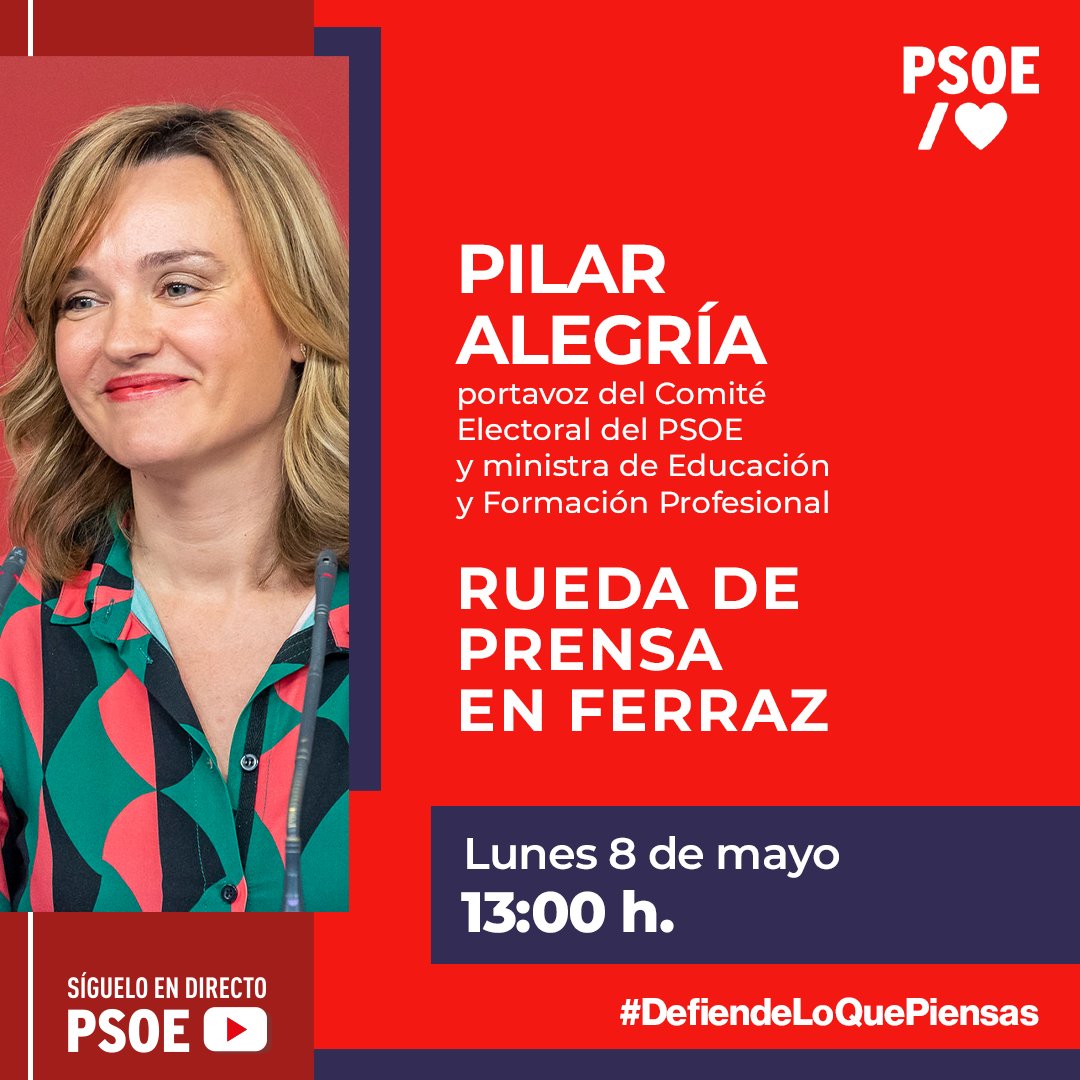No te pierdas la rueda de prensa de @Pilar_Alegria, portavoz del Comité ...