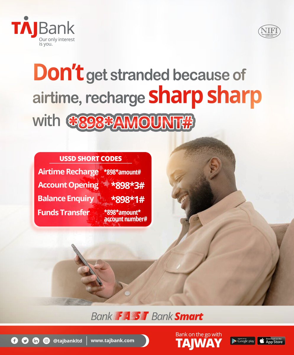 TAJBankLtd's tweet photo. Recharge Sharp Sharp!

with *898*amount#

#ouronlyinterestisyou
#*898# https://t.co/vjRGQ4ba4s
