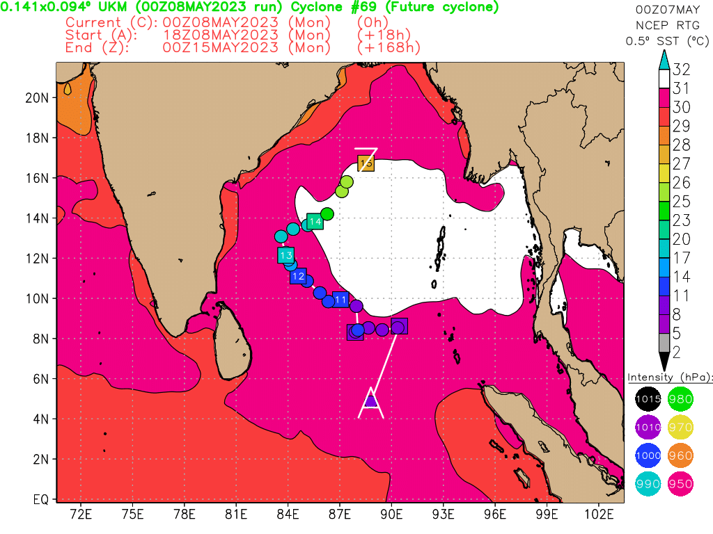 BHASKARANSHIVAR's tweet photo. #CycloneMocha #Bangaladesh #Mayamar Finally both UKMET and ECMWF have come out with the track in their latest update . https://t.co/2L464uDGui