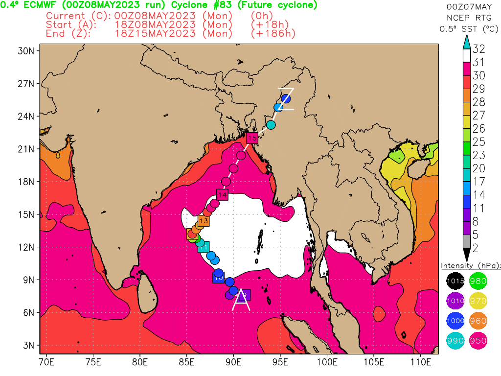 BHASKARANSHIVAR's tweet photo. #CycloneMocha #Bangaladesh #Mayamar Finally both UKMET and ECMWF have come out with the track in their latest update . https://t.co/2L464uDGui