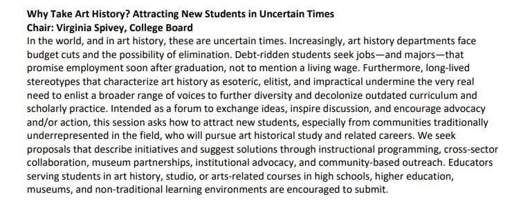 VBSpivey's tweet photo. **Deadline extended until May 10! Please share w/ anyone working to engage diverse student audiences in art history. Here is the CFP for SECAC Richmond in October. Submit proposals on the SECAC site https://t.co/Pi0qQRS58q