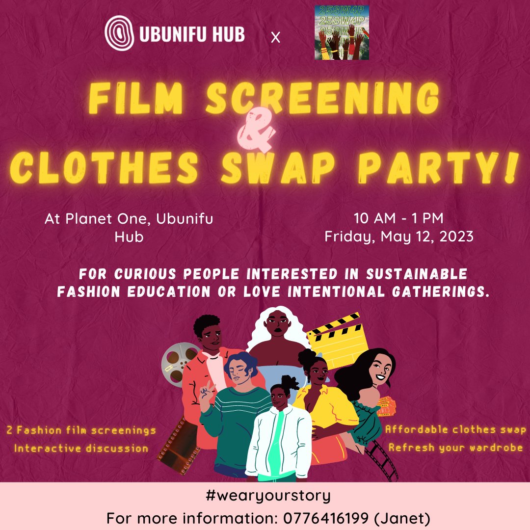 Ubunifu_Hub's tweet photo. We are so excited to host another film screening + clothing swap this Friday in collaboration with @25SW4P! 💚

Bring along your pre-loved clothes to share and swap with our intentional community! 
Register 👉🏿 https://t.co/33w6a11qYV

#WhoMadeMyClothes https://t.co/zVr3DKYEKL