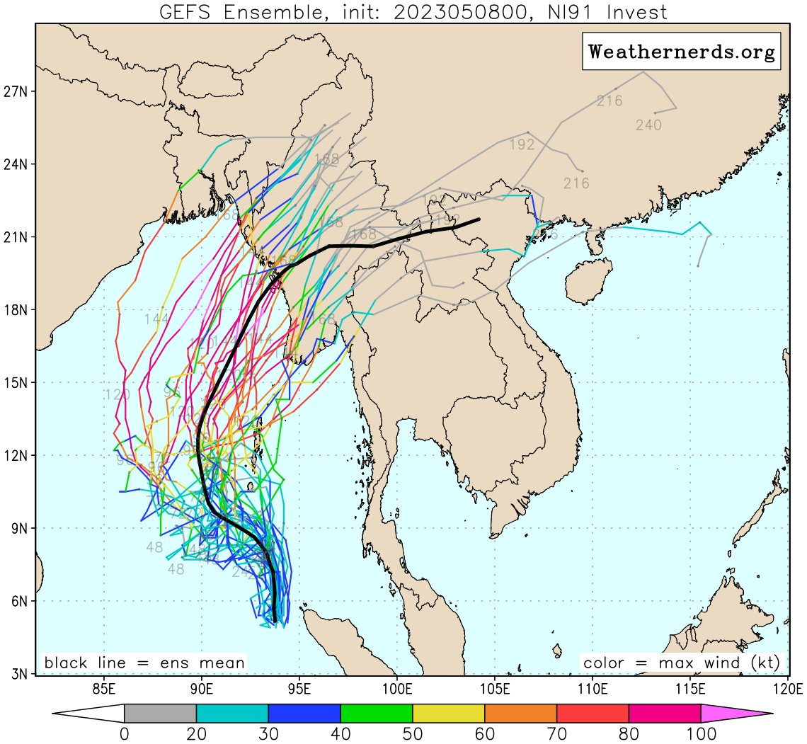BHASKARANSHIVAR's tweet photo. #CycloneMocha #Bangaladesh #Mayamar ECMWF Ensemble and GEFS Ensemble https://t.co/hNx0MDh7V9