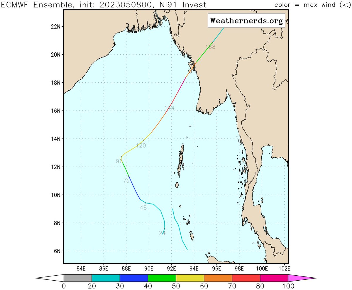 BHASKARANSHIVAR's tweet photo. #CycloneMocha #Bangaladesh #Mayamar ECMWF Ensemble and GEFS Ensemble https://t.co/hNx0MDh7V9