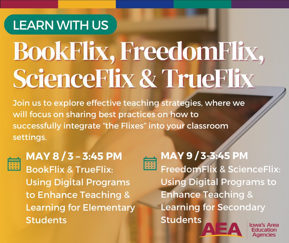 TODAY at 3 PM 💻 Register today for BookFlix &amp; TrueFlix Webinars ow.ly/jQIx50OeuCO #iowaaea #iaedchat #bookflix #freedomflix #scienceflix #trueflix