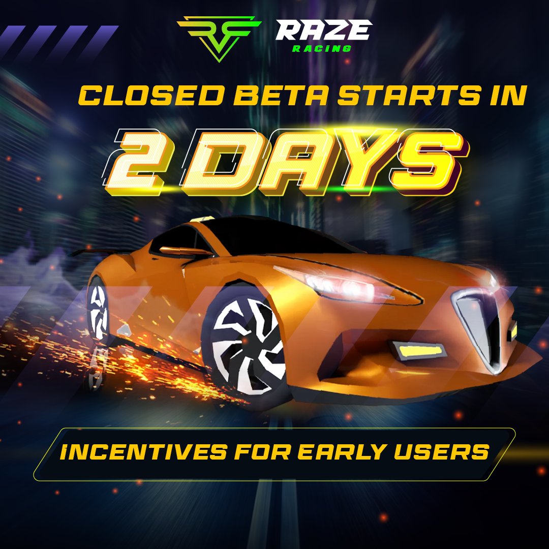 razeracing's tweet photo. 🏁 Raze Racing #Beta Countdown Begins! 🏁

═⏳⚡️ 2 DAYS TO GO ⚡️⏳═

Fasten your seatbelt and brace yourself because in just 2 days, you're about to embark on a heart-pumping adventure 🏎🔥

Join the #waitlist NOW 👉https://t.co/N7i3qkzClk https://t.co/7egPI7w5wt