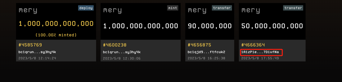 memecherrycom's tweet photo. 5% of #memeCherry ($MERY) has been sent to #SatoshiNakamoto  's address.

Tx: a322cdb0d9d1e7fcc98e5d3a273f91d9fc02bdcc676138fb479374fe0920f022 https://t.co/opD5wY1xtP