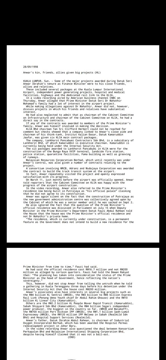 PerisaiPejuang's tweet photo. Correct. Anwar is the principle chief of helping cronies. See list below.

He was chairman of the cabinet committee on infrastructure and cabinet committee on KLIA. And so he was the one who approved all these crony projects. Anti cronyism my foot https://t.co/TRoL4jnhwE