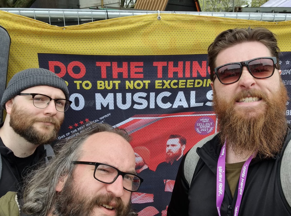 Yesterday was a blast! Thank you to everyone who came One more chance to catch us at @CaravanseraiBTN in the @brightonfringe today at 3pm. Here we are in front of our poster squinting in front of the poster and looking barely presentable