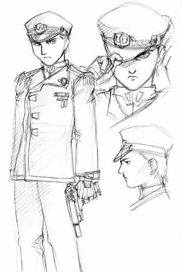 シュバルツ最初のデザインラフ。完成形より地味ですが、実際これを描いたときには女性人気を獲得できるイケメンキャラになるとは全然考えていなかったので……