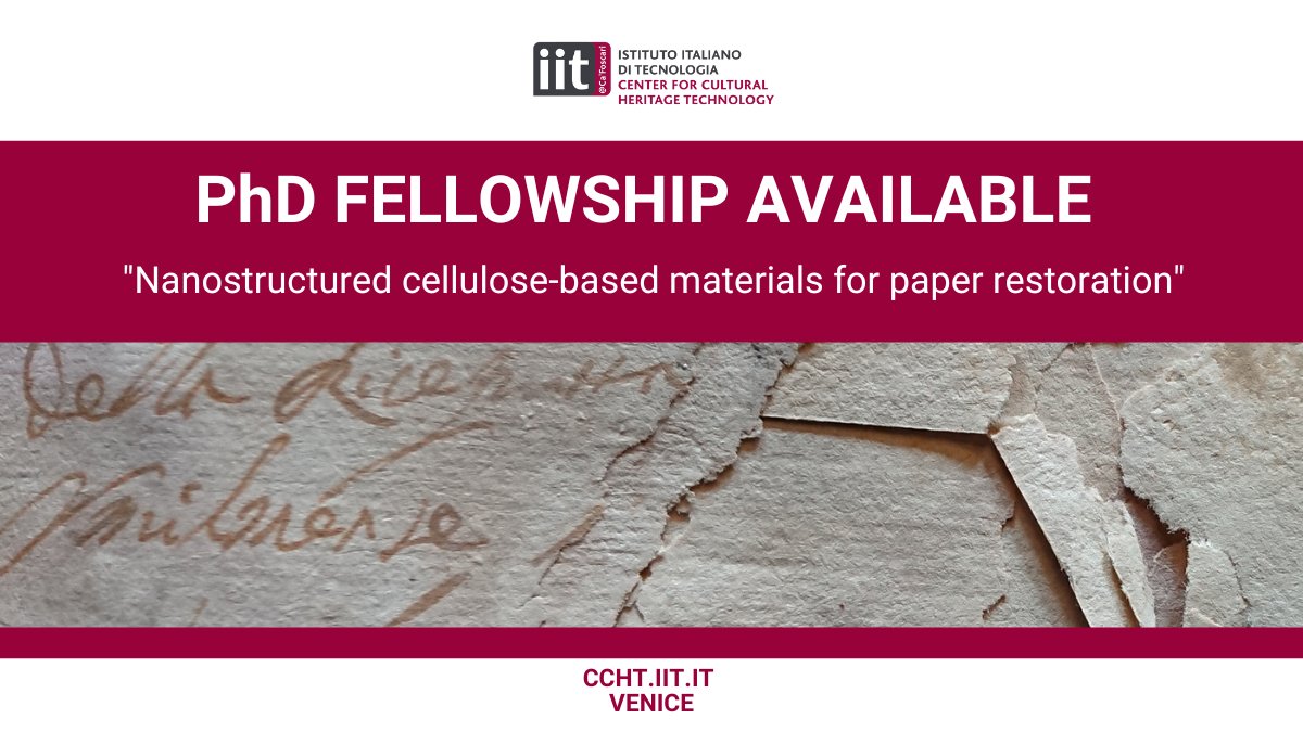 CCHT (@ccht_venice) on Twitter photo ๐ฃWe are funding ๐ ๐๐ก๐ ๐๐๐ฅ๐ฅ๐จ๐ฐ๐ฌ๐ก๐ข๐ฉ in "Nanostructured cellulose-based materials for paper #restoratio" in collaboration with the Universitร
<a href="/CaFoscari/">Unive Ca' Foscari</a>. Don't miss this great chance!
๐To know more: ccht.iit.it/doctoral-progrโฆ
๐To apply: unive.it/pag/43334/
<a href="/IITalk/">IIT</a> ๐ฃWe are funding ๐ ๐๐ก๐ ๐๐๐ฅ๐ฅ๐จ๐ฐ๐ฌ๐ก๐ข๐ฉ in "Nanostructured cellulose-based materials for paper #restoratio" in collaboration with the Universitร
<a href="/CaFoscari/">Unive Ca' Foscari</a>. Don't miss this great chance!
๐To know more: ccht.iit.it/doctoral-progrโฆ
๐To apply: unive.it/pag/43334/
<a href="/IITalk/">IIT</a>