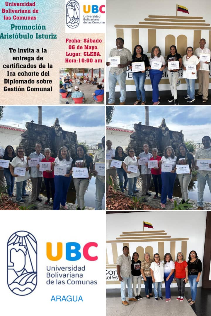 EFPP_ARAGUA22's tweet photo. Se realizó entrega de certificado a la I cohorte del Diplomado de Gestión Comunal de la Universidad Bolivariana de las Comunas Profesor Aristóbulo Istúriz. Comunidad de aprendizaje de Aragua

#PoderPopularEnFormacion
#ComunaONada

@nicolasmaduro
@jaarreaza.ve
@dcabellor https://t.co/7fOx2xunLb