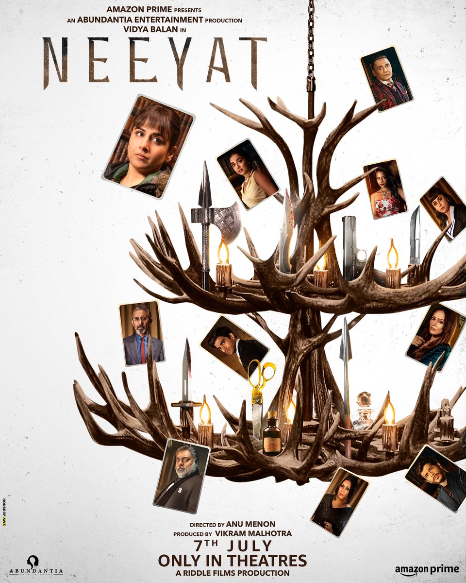 #VidyaBalan's upcoming whodunnit, Neeyat gets a release date. Features one of the biggest ensemble casts in Hindi cinema, in the recent times. #Neeyat releases on 7th July 2023 only in theatres. @vidya_balan @anumenon1805 @Abundantia_Ent @vikramix @PrimeVideoIN @RamKapoor