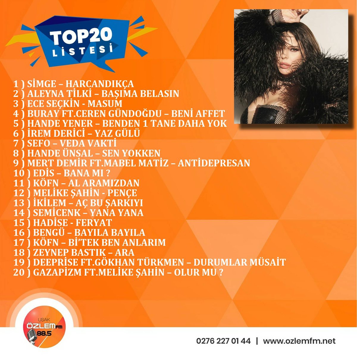 usakozlemfm's tweet photo. Özlem FM Top 20 Haftanın Zirvesi @simgesagin - HARCANDIKÇA 👏
#aleynatilki #eceseckin #buray #cerengündoğdu #handeyener #iremderici #sefo #handeünsal #mertdemir #mabelmatiz #edis #köfn #melikeşahin #ikilem #semicenk #hadise #bengü #zeynepbastik #deeprise #gökhantürkmen #gazapizm https://t.co/i2OkFBiHCn