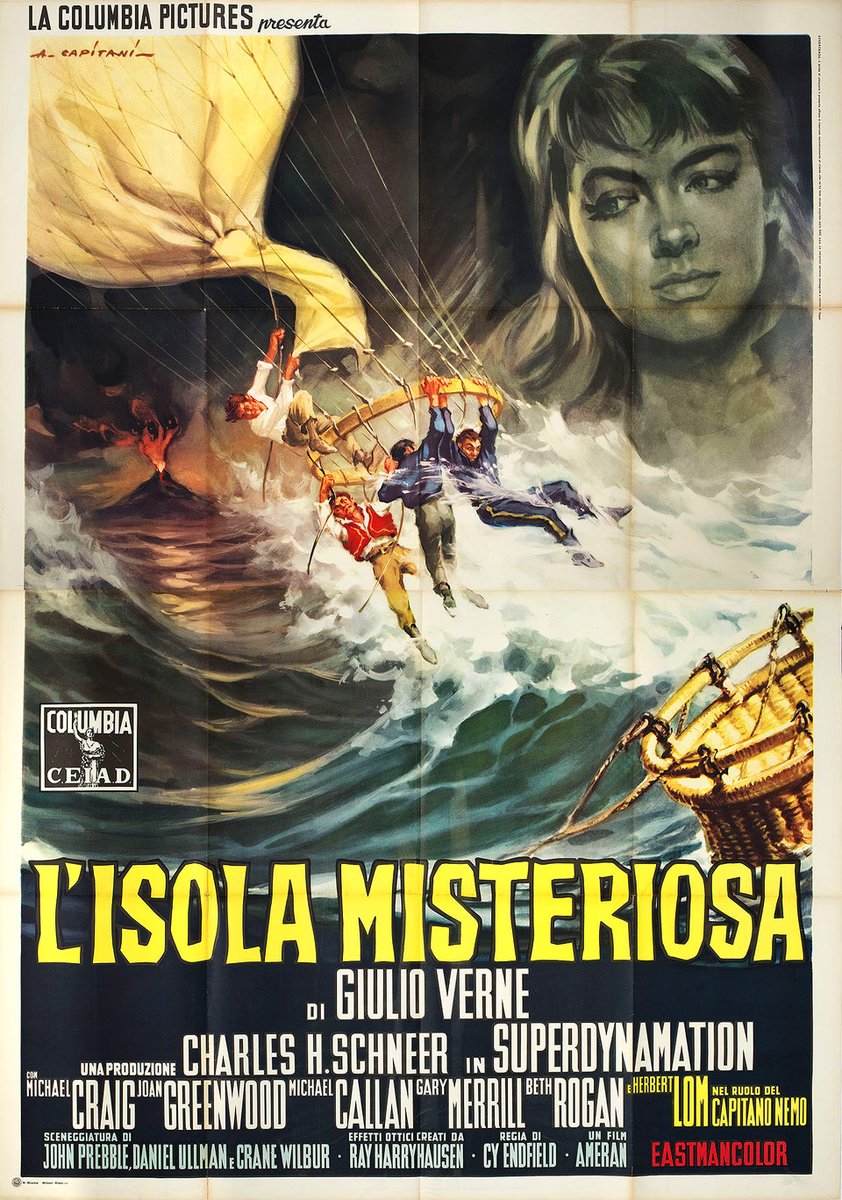 Italian film poster for #MysteriousIsland (1961 - Dir. #CyEndfield) #MichaelCraig #HerbertLom #JoanGreenwood #MichaelCallan