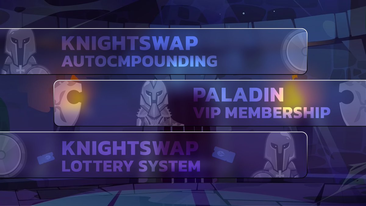 KnightEcosystem's tweet photo. With features like auto compounding, PALADIN, and lottery, KnightSwap is leading the way in the DeFi space on BNB Chain.

#NFTs #knightSwap $KNIGHT 🟡 https://t.co/MXydQxBhz6