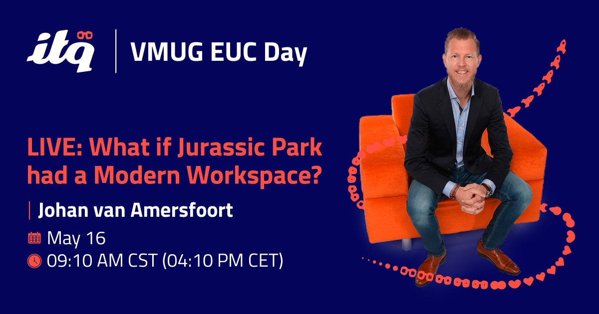 ITQ's tweet photo. Our own @vhojan will present the the keynote at the VMUG EUC Day on May 16! Make sure to join this virtual event and his session ‘What if Jurassic Park had a Modern Workspace?’!

More info can be found here: https://t.co/pbiISFIeJq

#VMUG #EUCDay @MyVMUG @VMUG @VMwareUserGroup https://t.co/qXmfRheFZu