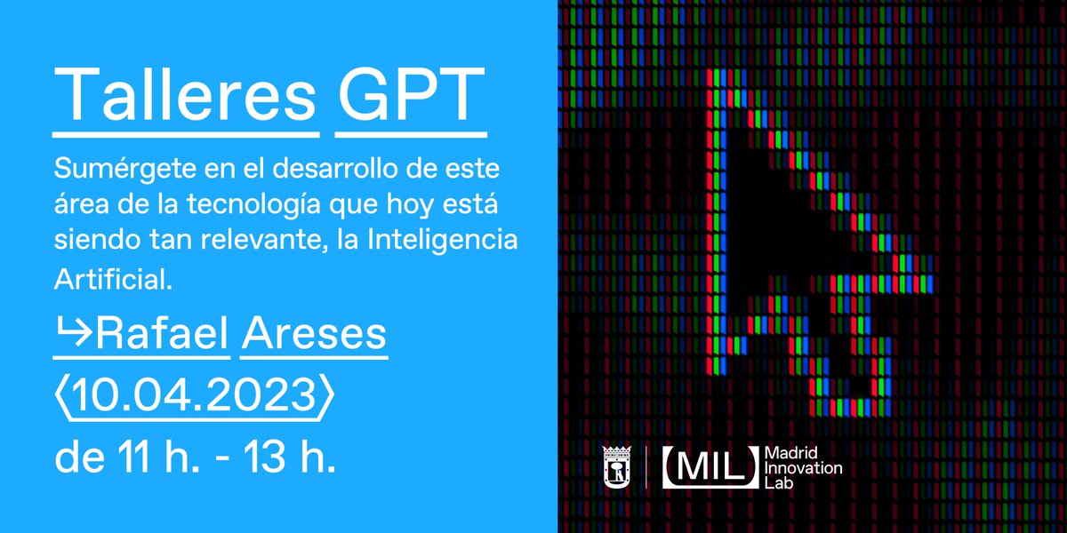 milmadrid_'s tweet image. ¡Seguimos #aMIL con la 4ª sesión de nuestros #Talleres de #GPT con Rafael Areses! 🤖
Esta vez presentamos +50 aplicaciones en distintos ámbitos de especialidad 💥.

¿Te apuntas?
 
🗓️  10.04, a las 11 h
📍 MIL (Bravo Murillo, 37-39)

🚩Registro GRATUITO 👉 lnkd.in/dZ7B6M9T