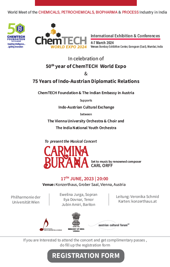 AustriainIndia's tweet image. On 75 Years of 🇦🇹🇮🇳 Diplomatic relationships &amp;amp; 50 Years of #ChemTech World Expo, #ClassicalConcerts in partnership with University of Vienna &amp;amp; Indian National Youth Orchestra, to be held in Vienna, Delhi &amp;amp; Lucknow, with 🇦🇹 &amp;amp; 🇮🇳 artists.
👇Brochure &amp;amp; Invite