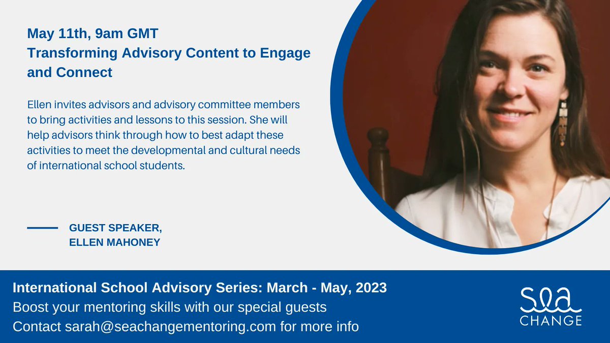 In our final session of the series <a href="/eeemomo/">Ellen Mahoney</a> will consult participants on how to adapt current #advisory activities- a fantastic opportunity for critical Q&amp;A w Ellen to support our #internationalstudents in advisory.
Registration is open ➡️  buff.ly/3Tspq9Q