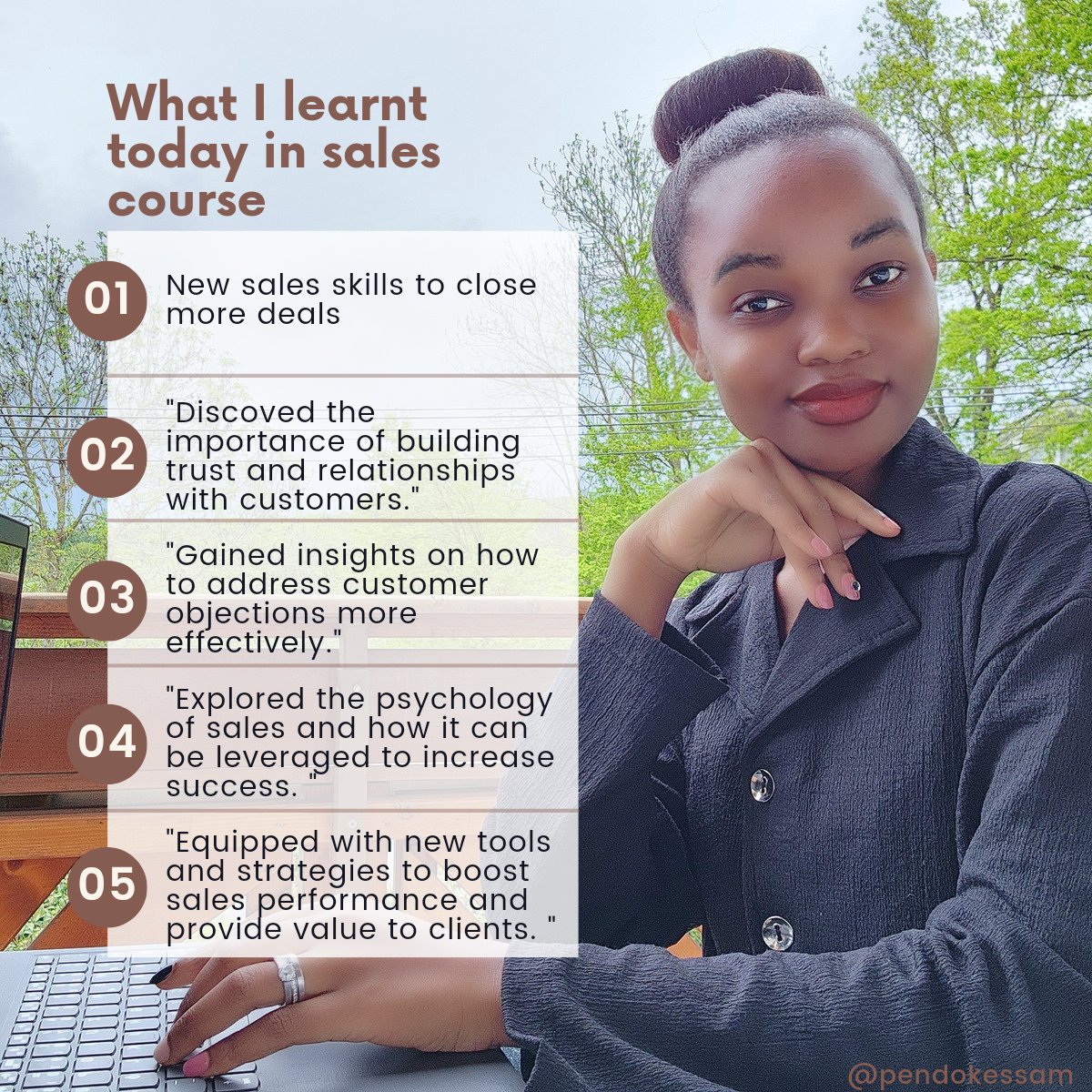 pendokessam's tweet photo. As a sales beginner, I'm always on the lookout for ways to improve my skills and close more details. Recently, I had the opportunity to take a sales course that has completely transformed the way I approach selling. 
Here are five key takeaways from my sales course.#Sales https://t.co/ZDIMTPm08l