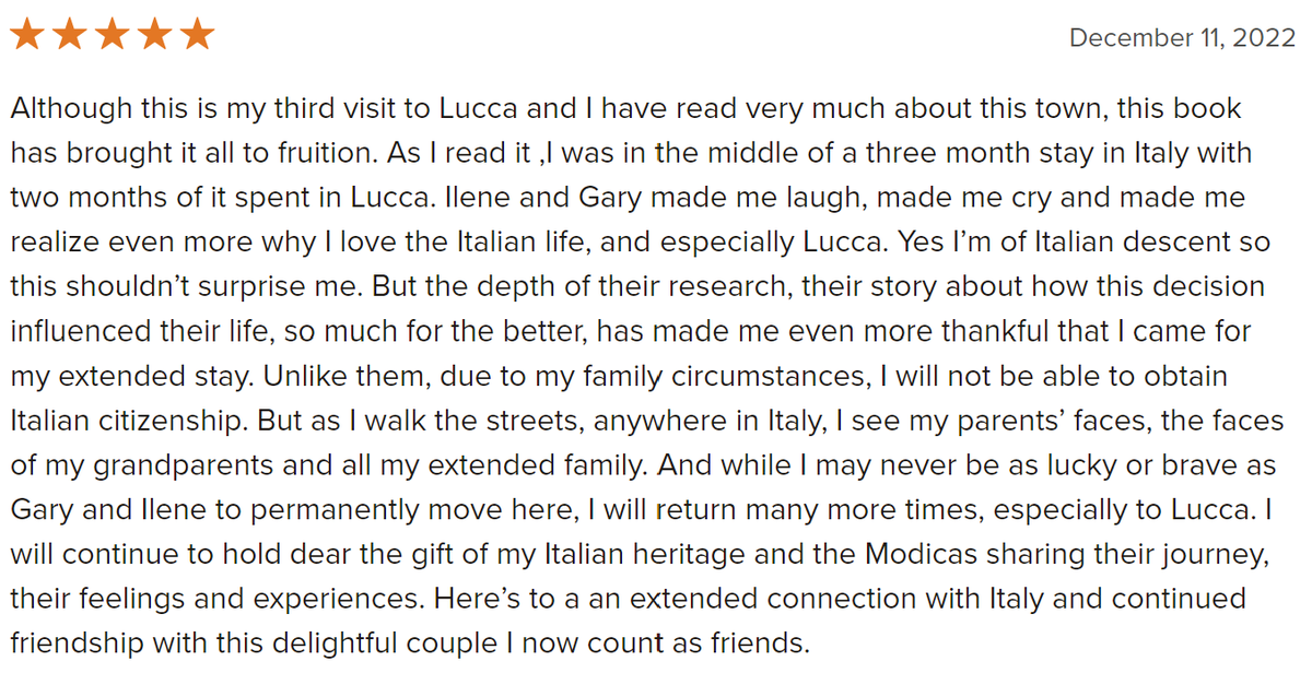 ModicaIlene's tweet photo. Thank you Jeanne for the lovely 5-star review on Goodreads! We appreciate written reviews as it helps with ranking!
https://t.co/XuD5vD2bLq
#modicabooks #goodreads #Review #5starreview #italy #memoir #Readers #Travel #reviews #traveling #ouritalianjourney https://t.co/1u67jWoOpI