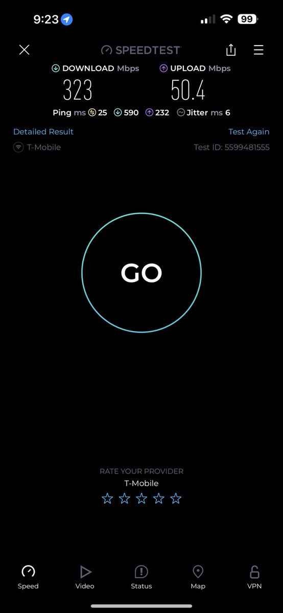 curtisnetworks's tweet photo. T-Mobile Home internet is doing great at my new apartment. Tower is about 1.5 miles away, N41 40MHz + B2 15MHz. Not bad for what they are working with. #TMobile #TMobileHomeInternet #5G https://t.co/PeFdOeeCEk