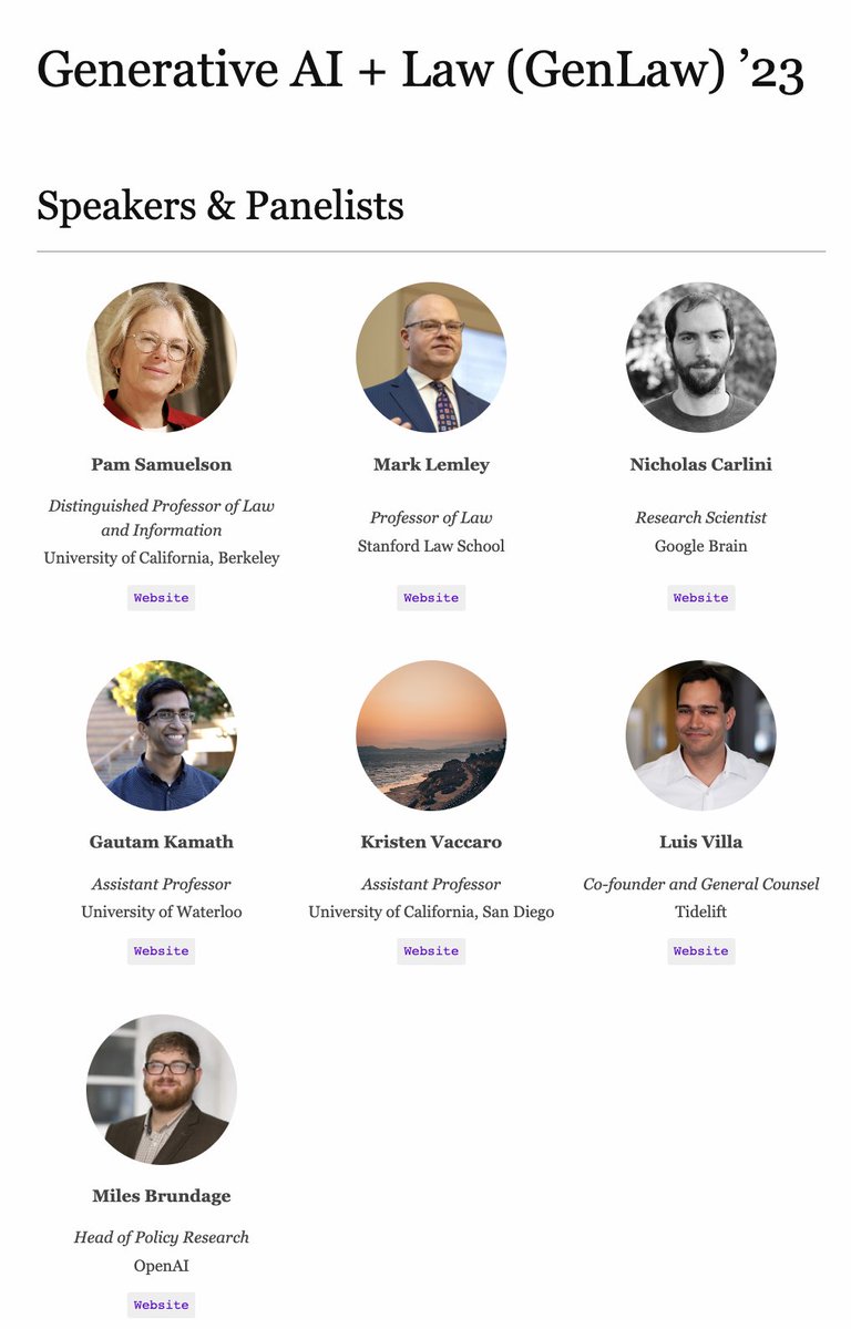katherine1ee's tweet photo. Unbelievably excited to announce our confirmed speakers for GenLaw!

We have intellectual property powerhouses: @PamelaSamuelson, Mark Lemley, and @luis_in_brief

ML privacy experts: Nicholas Carlini, @thegautamkamath, and Kristen Vaccaro

And industry policy: @Miles_Brundage ! https://t.co/5gubUXh6en