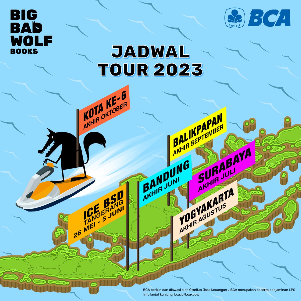 bbwbooks_id's tweet photo. BIG BAD WOLF TOUR 2023 akan singgah ke kota-kota ini! 💥💥

Terima kasih sudah bersemangat menebak kota-kota persinggahan Big Bad Wolf Tour 2023. Wolfies luar biasa! Ini dia jawaban yang tepat…

1. ICE BSD Tangerang
2. Bandung
3. Surabaya
... https://t.co/HczlmbSnxu