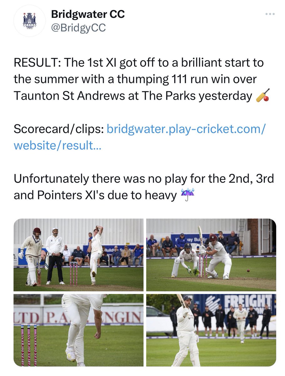 Was it worth every penny of the 3k on player fees? 👀 <a href="/BridgyCC/">Bridgwater CC</a> <a href="/WEPLCricket/">West of England Premier League</a> Fair play to the groundsmen for getting a game on! That is money well spent 👏🏽