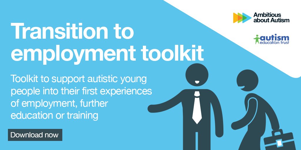 We know how challenging it can be for young autistic people to get into employment.

Check out our Transition to employment toolkit containing resources and editable templates for post-16 professionals, young people and employers.

Download here: bit.ly/3iryKdt