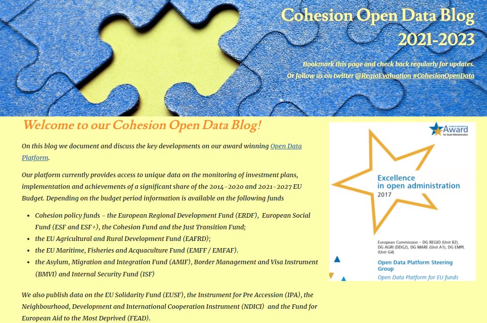 RegioEvaluation's tweet image. After another #EUOpenDay just a reminder that ...
every day is 🇪🇺#CohesionOpenData day!!  

Check out how the #EUBudget is being mobilied through #cohesionpolicy 
➡️cohesiondata.ec.europa.eu 

Bookmark our blog to keep  up to date 
➡️cohesiondata.ec.europa.eu/stories/s/Cohe…