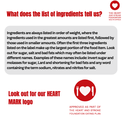 SAHeartStroke's tweet photo. Look out for products that carry the Heart Mark endorsement logo. These are healthier choices because they contain less sugar, unhealthy fats and salt, and they may be higher in dietary fibre compared to other similar products.
#heartandstrokefoundationSA #foodlabelsmatter https://t.co/35a8L67a2R