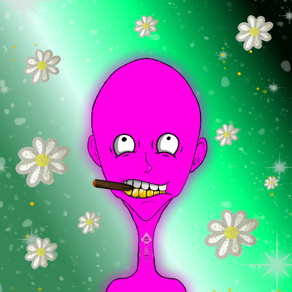 Meet #Bayliens 2516.   

🌸 That <a href="/JaneOfSky90/">Jane Grape 🍇🐻‍❄️</a> background is so happy!

😟 But the 'Peepers' eyes by <a href="/mrmocket/">Mocket 🔺️💧🌸</a> say this @BayliensFTM just don't do flowers.

👽 Shmoke/pancake mouth by <a href="/sleak_crypto/">Sleak</a> 
👽 Nose by <a href="/zethesx/">zethes 🐼</a>
👽 Pink Body (really clean!) by <a href="/LIX_original/">💛LIX</a> 
  
<a href="/Coktok/">Coktok</a>