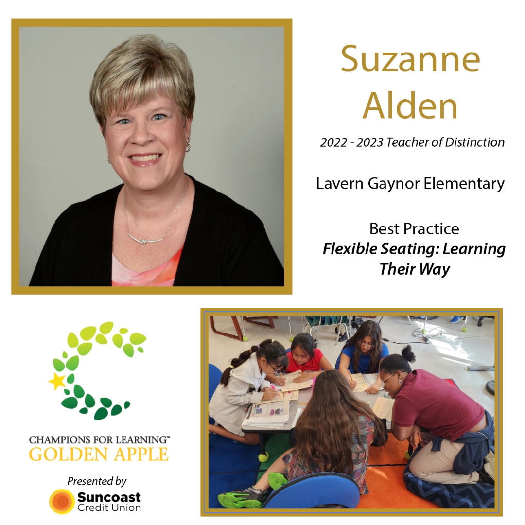 Students in Ms. Alden's class are able to sit around the room with her best practice, 'Flexible Seating: Learning Their Way' allowing students to sit in beanbag chairs, stools, or yoga balls to stay engaged! #Champs4learning #GoldenAppleCollier <a href="/SuncoastCU/">Suncoast Credit Union</a> <a href="/lgeseaturtles/">Lavern Gaynor Elementary</a>