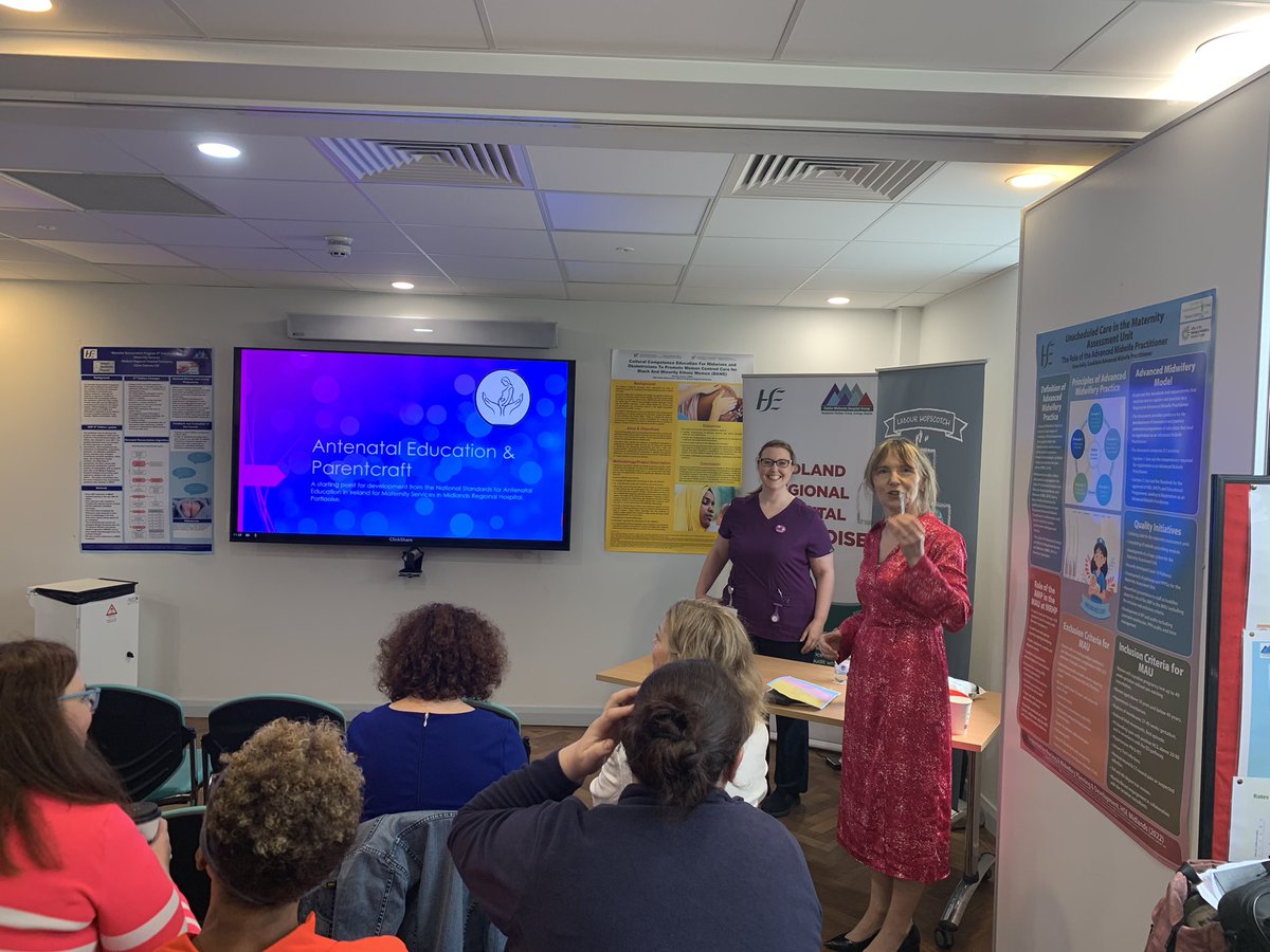 HSEDubMidlands's tweet photo. Siobhan Flynn, CMM2 #MRHPortlaoise discussing Path to #Parentcraft. Antenatal education offers evidence based information to women and their support persons regarding pregnancy, birth and newborn care #IDM2023 #IntrrnationalDayoftheMidwife https://t.co/YyUcPg2yHW