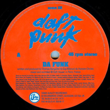 Today is the 28th anniversary of Daft  Punk’s hit single ‘Da Funk’ which was originally released on Soma. This track gave them their first commercial success, and is now recognised as a house music classic.💥🤖
