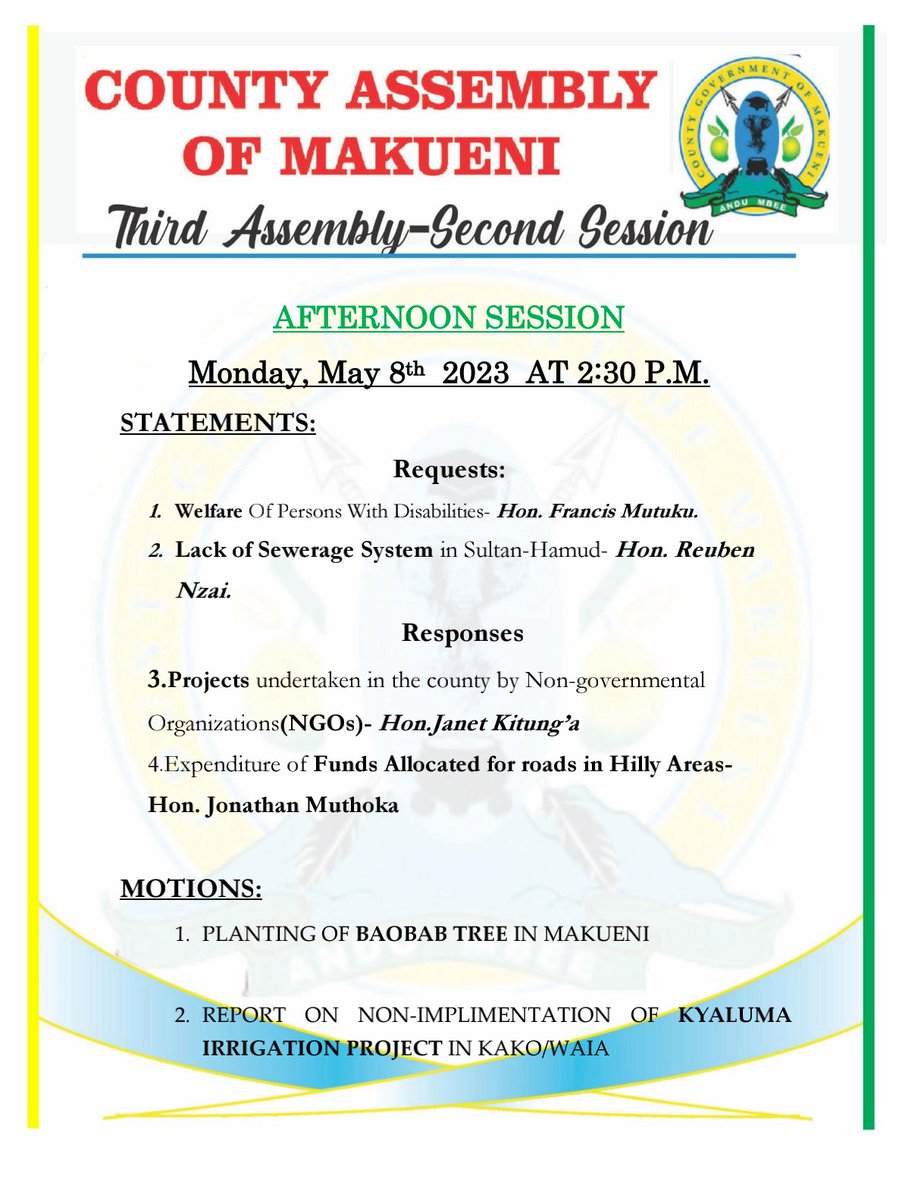 Follow us Live at 2:30PM.
Below is the order paper brief: